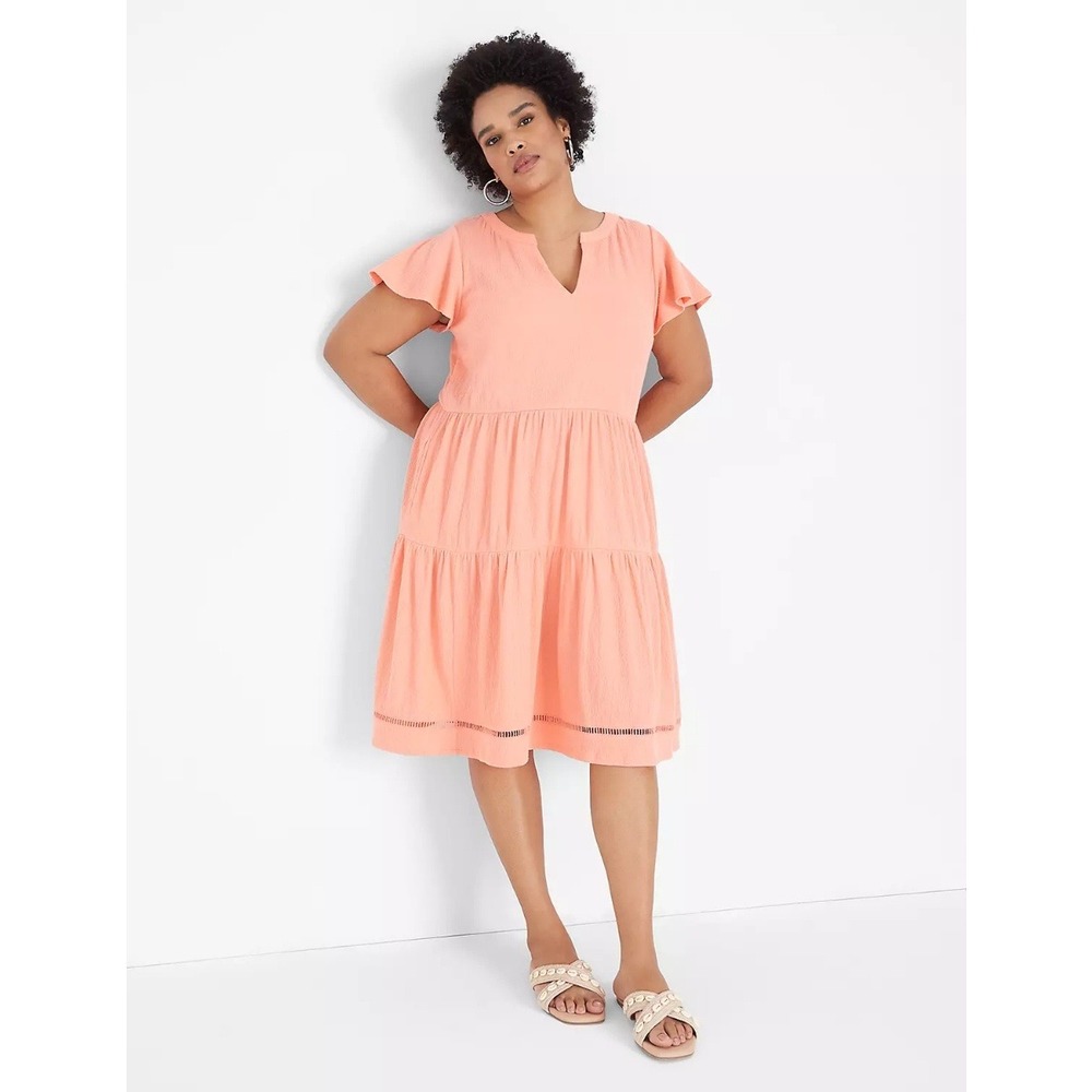 Lane Bryant Womens Flutter-Sleeve Tiered Swing Dress‎ Plus Size 22/24 Peach Pink